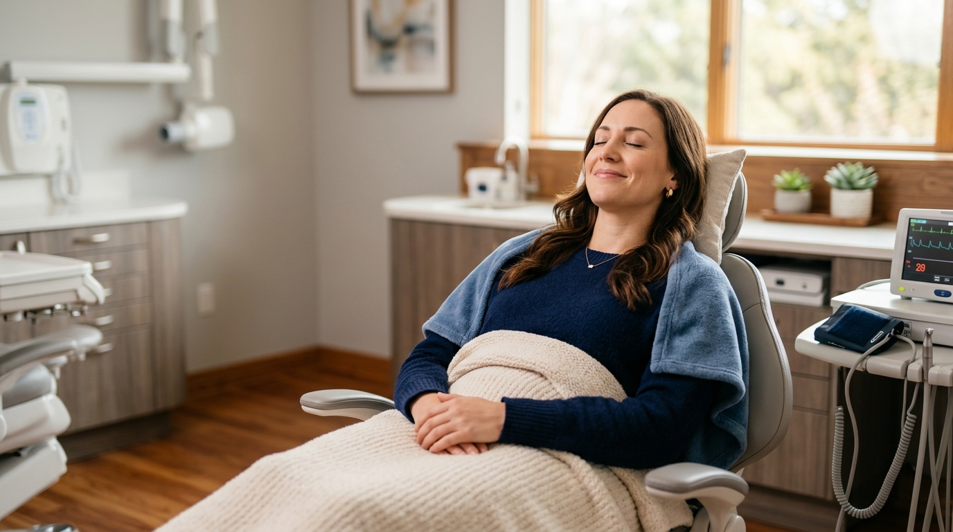 Patient relaxing comfortably during sedation dentistry